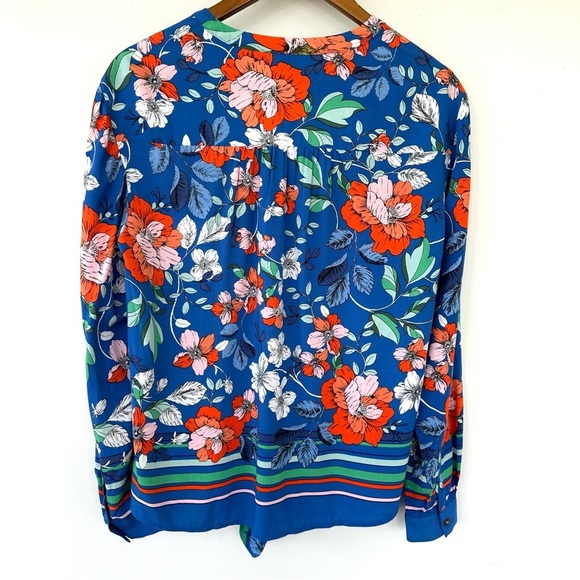 Maeve button  down shirt with v-neck, long sleeves & tie at waist, floral print - Picture 9 of 13